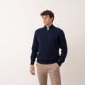 Maglione mezza zip misto Lana - Blu