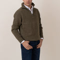 Half-Zip Wool Blend Sweater - Military Green