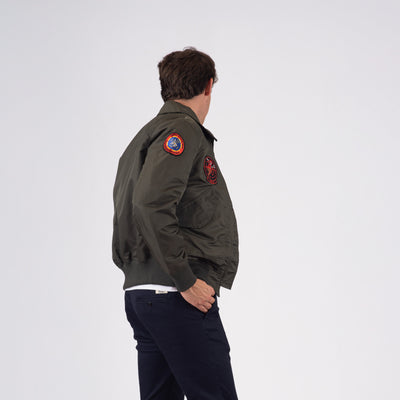 CWU Bomber in nylon leggero con toppe - Verde Militare