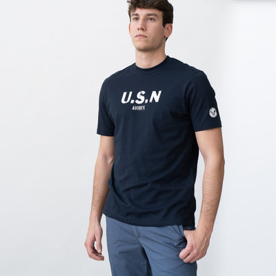 T-shirt USN in Cotone Supima® a collo alto - Blu Scuro
