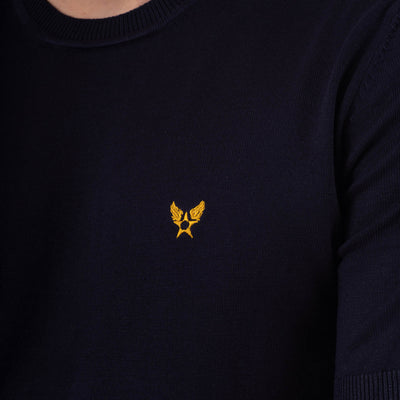 Wings T-shirt lavorata a maglia a maniche corte - Blu Scuro